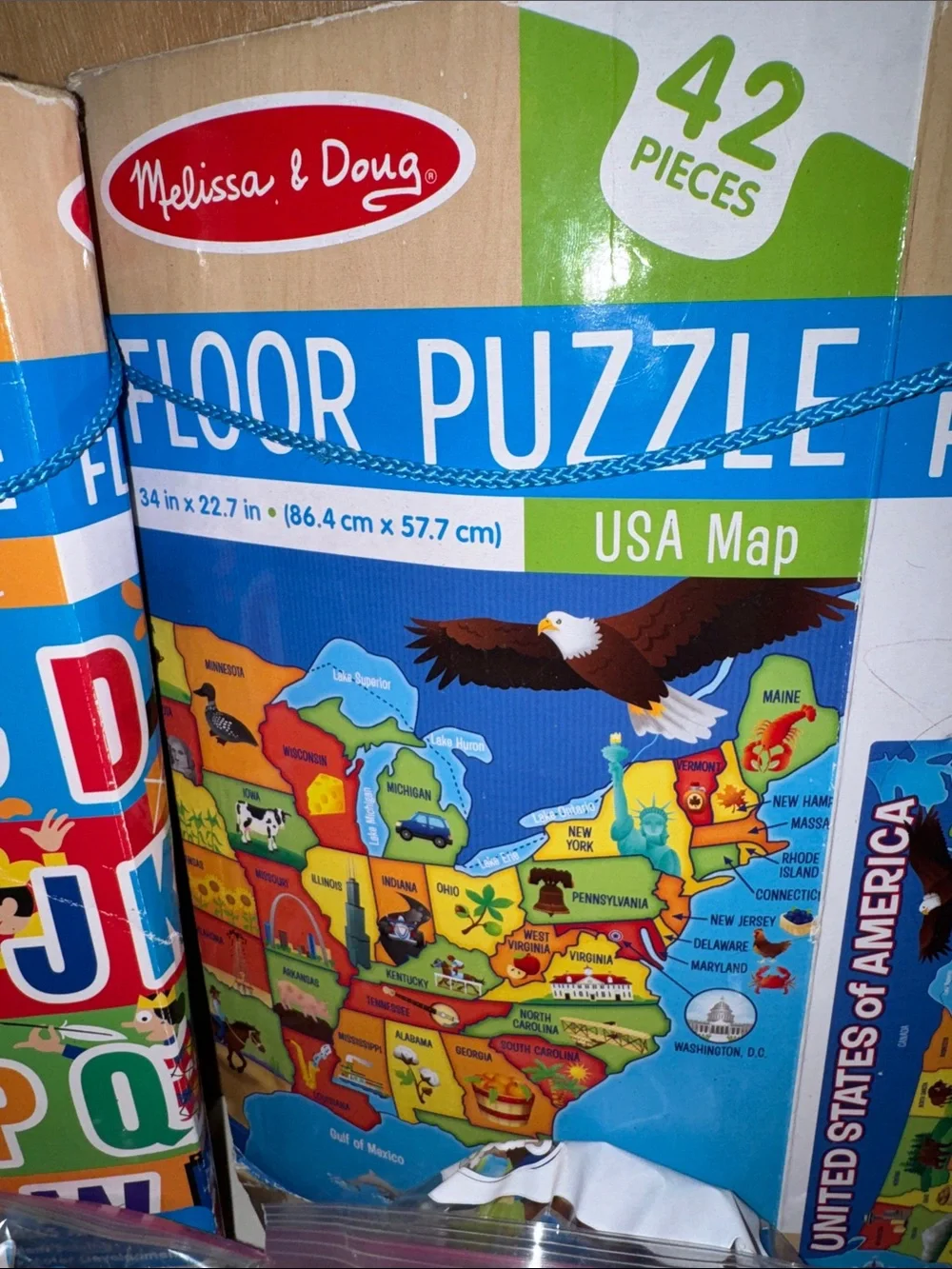 Melissa & Doug Alphabet Giant Cardboard Floor Puzzle + Map Puzzle Free